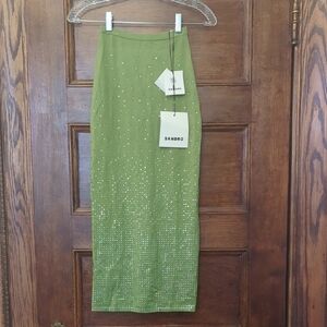 NWT Sandro Skirt - Green Metallic Sparkly Midi Skirt - Size Small (34)